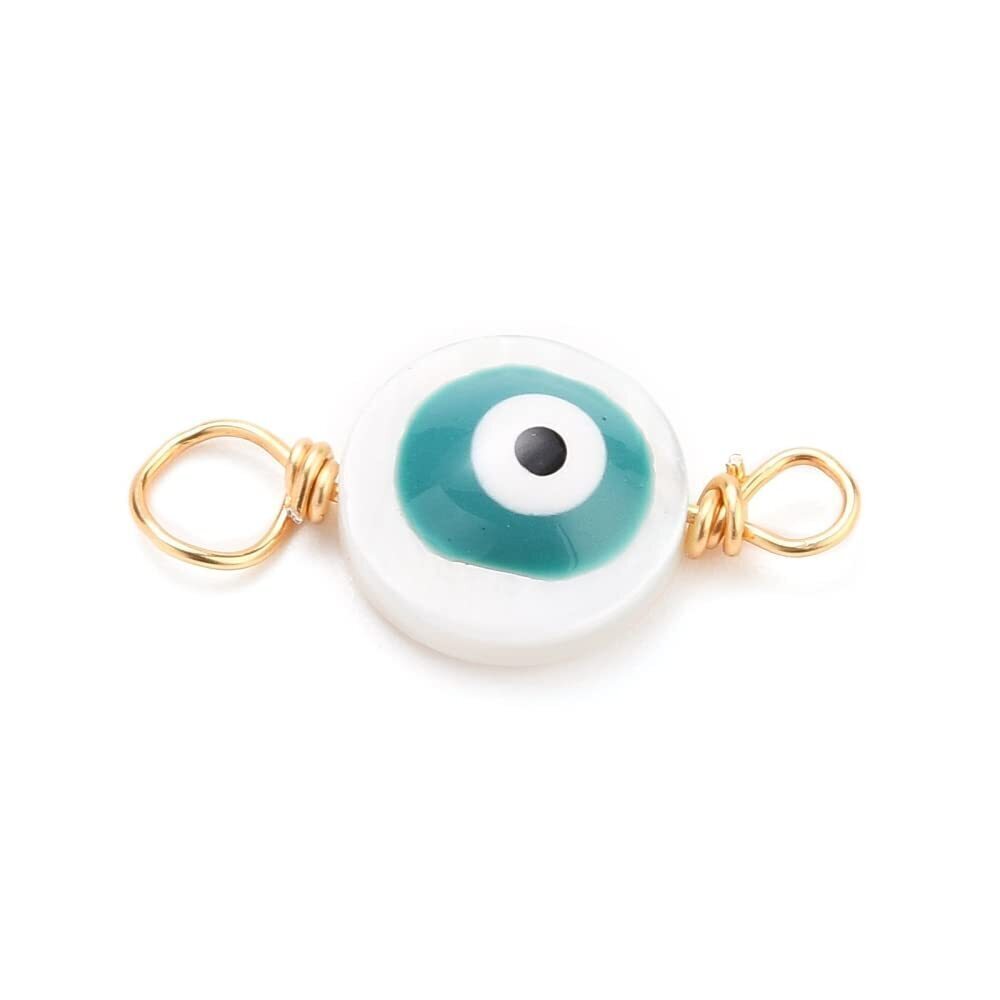 7801 25 Pcs Natural Freshwater Shell Charms Links Evil Eye Charms